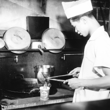 Chef preparing take out at the West Lake Restaurant.